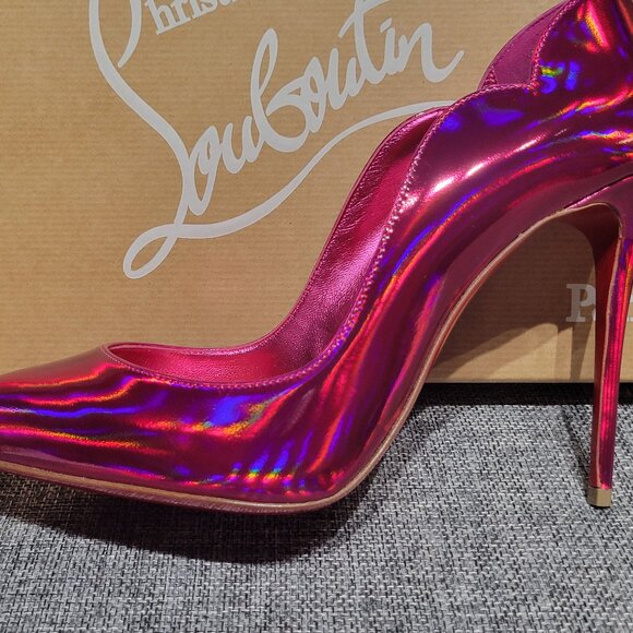 BRAND NEW LOUBOUTIN Metallic Pink Patent Hot Chick 100 Pump IT 38 New &Box &Bag - Picture 10 of 16